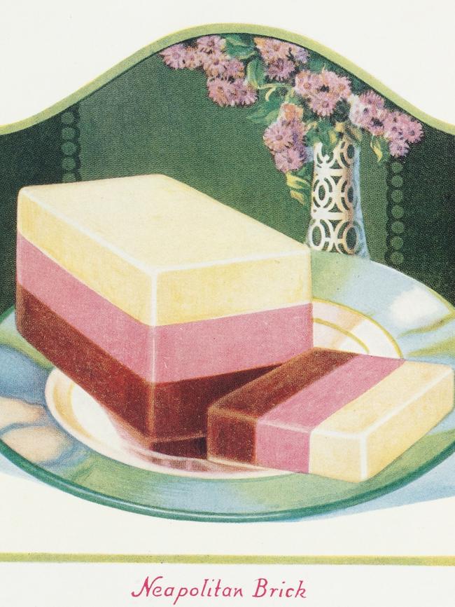 A Peters Ice Cream home delivery service pamphlet showcasing the Neapolitan Brick.
