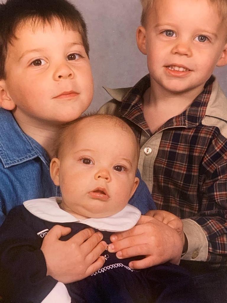Amanda Wardle's sons Nathan and Tom with her daughter Brianna, making a lasting memory before Brianna sadly died at just 18-months-old. Picture: Supplied