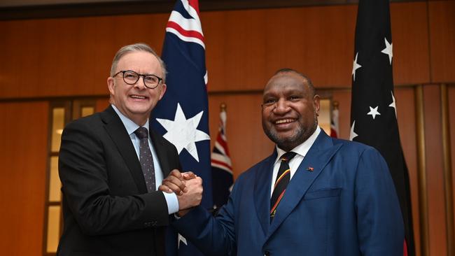 Anthony Albanese with Papua New Guinea counterpart James Marape at Parliament House in Canberra. Picture: NCA NewsWire/ Martin Ollman