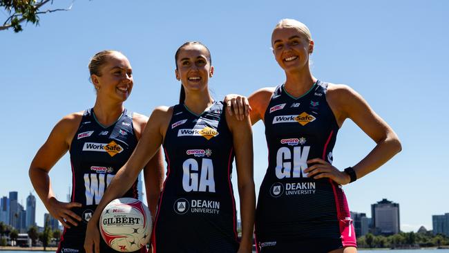 Vixens, Hannah Mundy, Lily Graham and Rudi Ellis promo Melbourne Vixens’ Fan Day being held at Fed Square on Sunday 23 March. Picture: Michael Barker