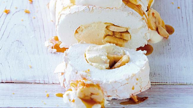 Banoffee pavlova roulade. Picture: Steve Brown