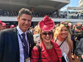 EXCITED: Dave and Richelle Wright of Coolum Beach with superstar horse trainer Gai Waterhouse, watching their Melbourne Cup hope Runaway in the main race. Picture: Contributed