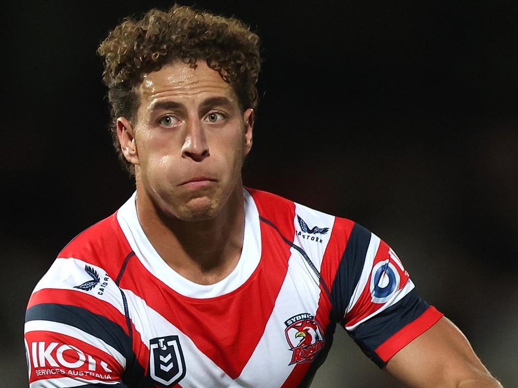 Mark Nawaqanitawase in action for the Roosters in their 2025 trial game against the Dragons. Picture: Getty