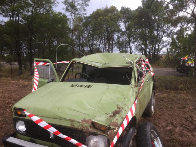 SUNDAY TELEGRAPH SPECIAL. Pride of Australia: Thomas Shannon's Lada Niva after the accident on Windellama Rd, Windellama. Picture: Supplied