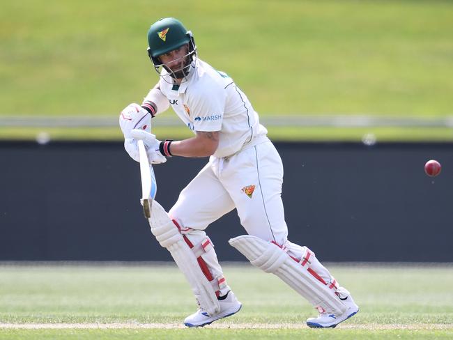 Tigers batsman Matthew Wade looks on after playing a shot on day four of the Sheffield Shield match between Tasmania and Victoria. Picture: AAP