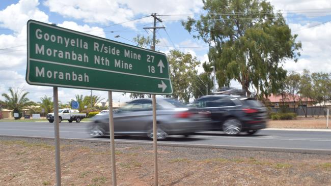 A sign for Goonyella Riverside Mine and Moranbah North Mine. Picture: Zizi Averill