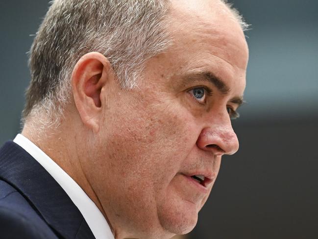 CANBERRA, AUSTRALIA, NewsWire Photos. FEBRUARY 13, 2024: Managing director of the Australian Broadcasting Corporation, David Anderson appears before Environment and Communications Senate estimates at Parliament House in Canberra. Picture: NCA NewsWire / Martin Ollman