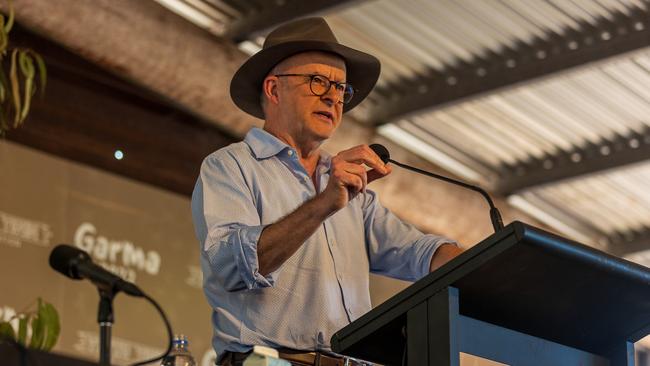 Anthony Albanese speaks during the Garma Festival at Gulkula in East Arnhem.