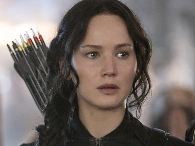 In this image released by Lionsgate, Jennifer Lawrence portrays Katniss Everdeen in a scene from "The Hunger Games: Mockingjay Part 1." (AP Photo/Lionsgate, Murray Close)