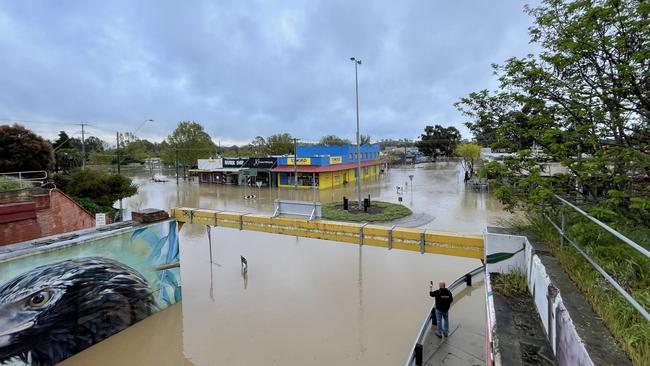 Centre of Seymour township is completely flooded. Picture: Olivia Condous.