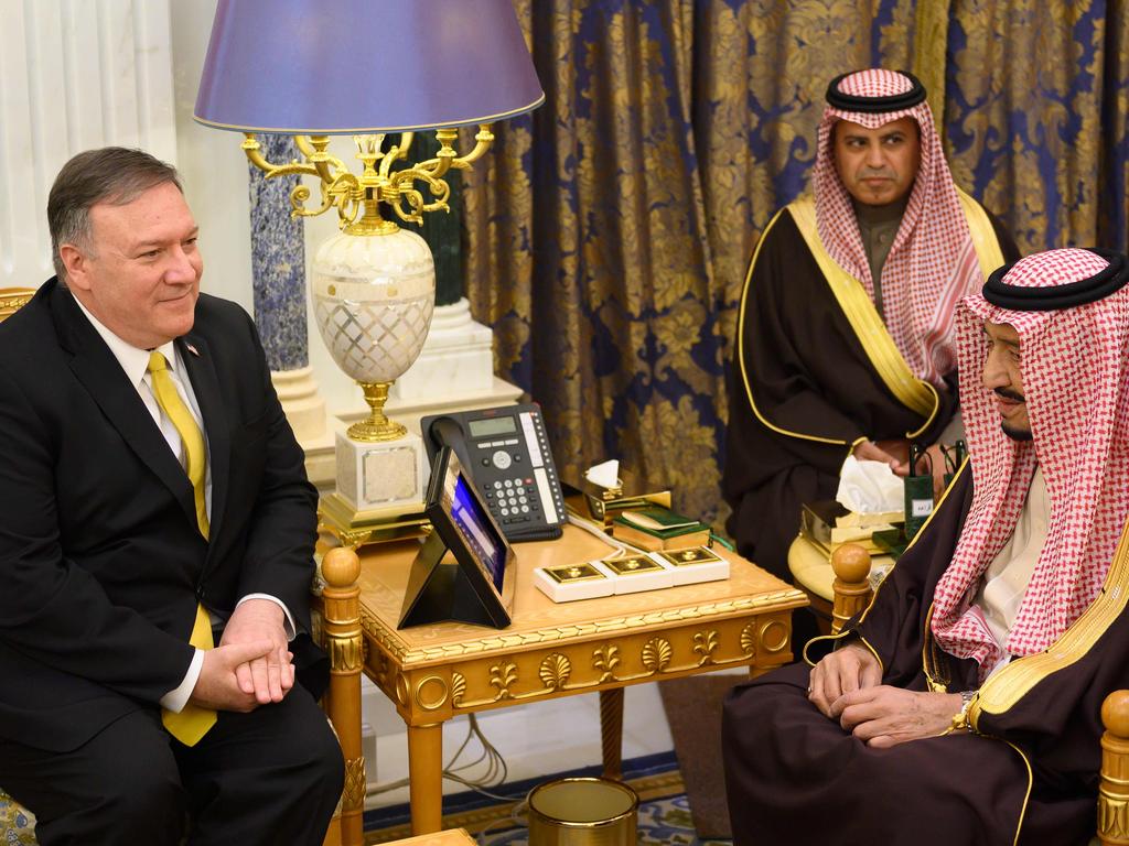 Saudi Arabia's King Salman bin Abdulaziz (R) meets with US Secretary of State Mike Pompeo. Picture: AFP