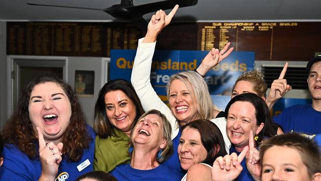 LNP Candidate for Barron River Bree James celebrates at her post election function at the Stratford Bowls Club on Saturday evening. Picture Emily Barker.