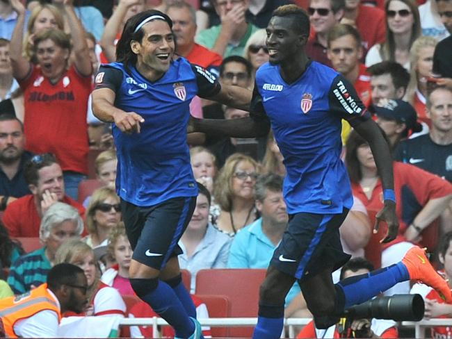 Radamel Falcao celebrates his goal against Arsenal.