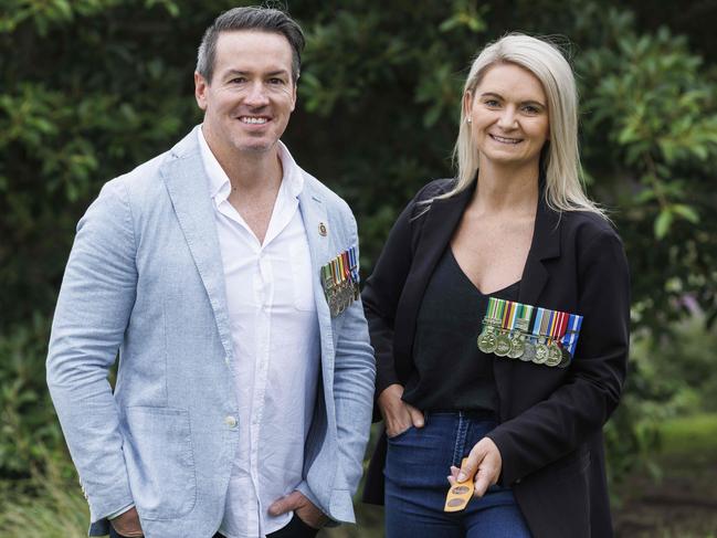 Army veteran Ben Jones and serving naval officer Chief Petty Officer Kylie McGuinness are looking forward to Anzac Day. Picture: David Swift