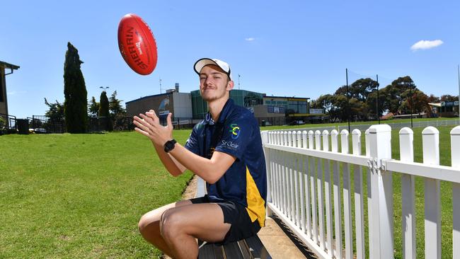 Josh Morris poses for a photograph at Woodville-West Torrens Football Club, Woodville, Adelaide on Friday the 11th of October 2019. Josh AFL draft prospect and will find out in November if he gets picked.(AAP/Keryn Stevens)