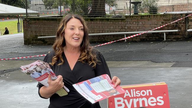 Alison Byrnes at Wollongong Public School on Election Day morning. Picture: Dylan Arvela