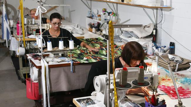 Instyle Curtains sewers Feleena Geddes, Peta McDowell and Noeline Gordon at the company's workshop at Bungalow. PICTURE: BRENDAN RADKE