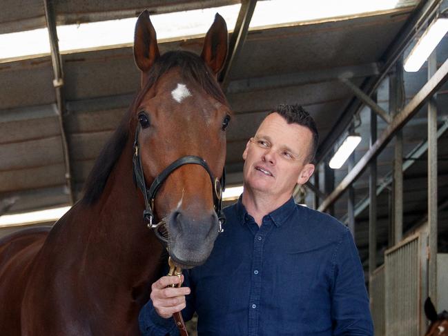 Trainer Joe Pride with Everest horse Think About It in Sydney on Sunday, October 8, 2023. Pride has two contenders in next SaturdayÃs Everest, Think About It and Private Eye, nicknamed Spud and Spade. Picture: Nikki Short