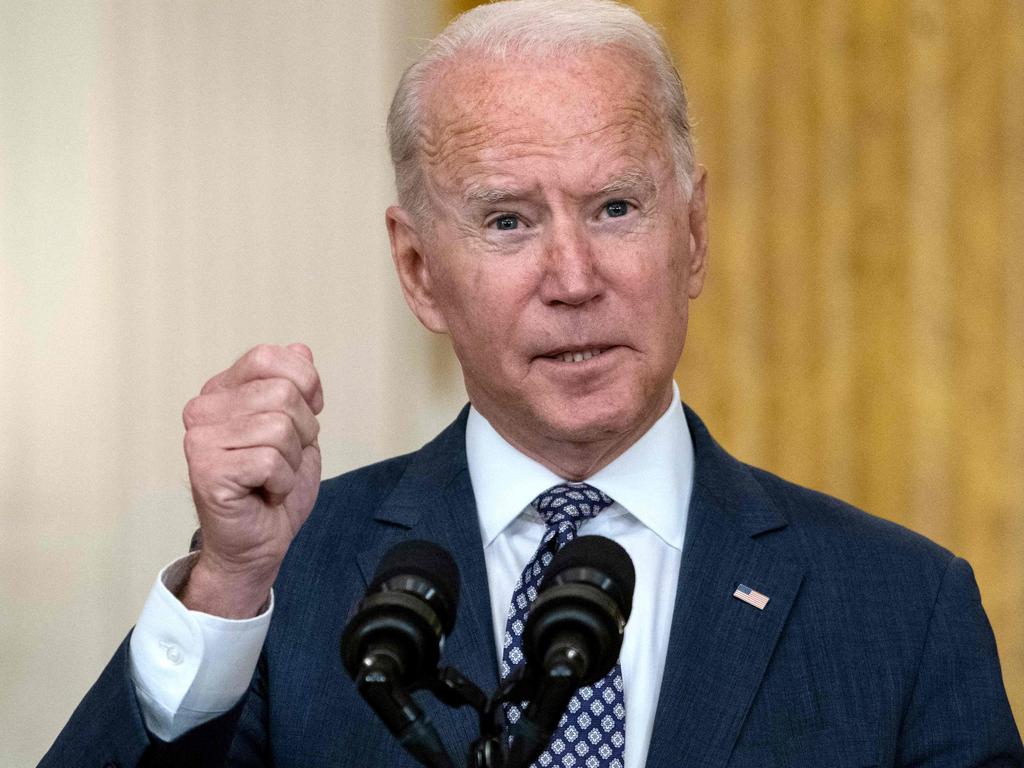 US President Joe Biden responds to questions about the ongoing US military evacuations of US citizens and vulnerable Afghans. Picture: AFP