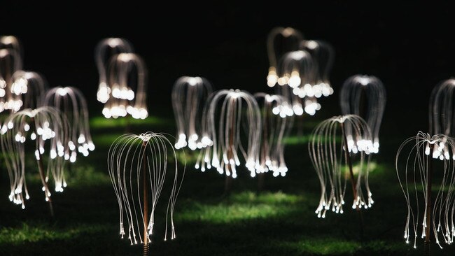 Installation view of From Sunrise Road, by Bruce Munro. Heide Museum of Modern Art 2022. Picture: Clytie Meredith