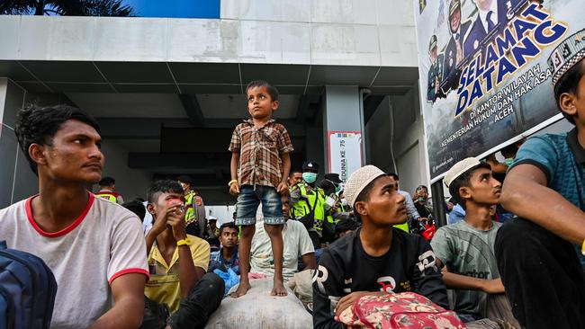 The Rohingya after their ejection in Banda Aceh on Wednesday. Picture: AFP