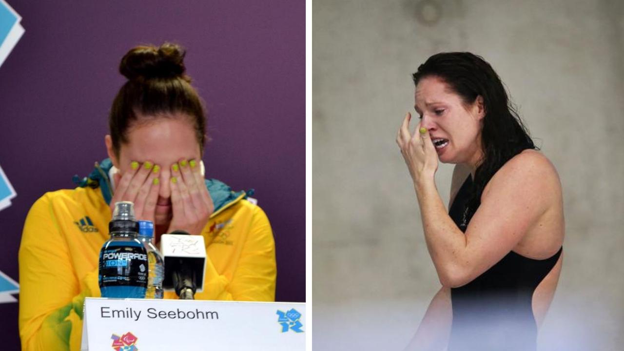 Emily Seebohm was in tears in London. Photo: AAP