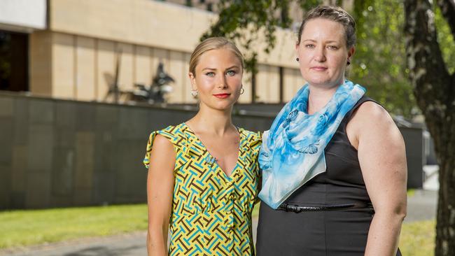 Supporter Grace Tame with sexual abuse survivor Katrina Munting.