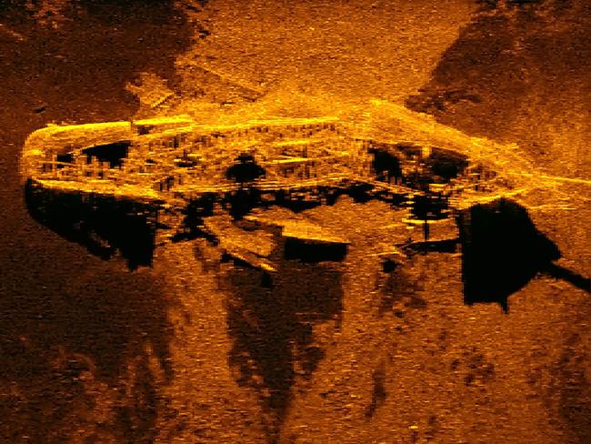 TOPSHOT - This undated handout sonar image released by the Australian Transport Safety Bureau on May 3, 2018 shows a ship wreckage on the ocean bed. Two shipwrecks found during the hunt for missing flight MH370 in the remote Southern Ocean were identified on May 3, 2018 as 19th century merchant vessels carrying coal, each crewed by up to 30 people. / AFP PHOTO / AUSTRALIAN TRANSPORT SAFETY BUREAU / Handout / -----EDITORS NOTE --- RESTRICTED TO EDITORIAL USE - MANDATORY CREDIT "AFP PHOTO / THE AUSTRALIAN TRANSPORT SAFETY BUREAU" - NO MARKETING - NO ADVERTISING CAMPAIGNS - DISTRIBUTED AS A SERVICE TO CLIENTS - NO ARCHIVES