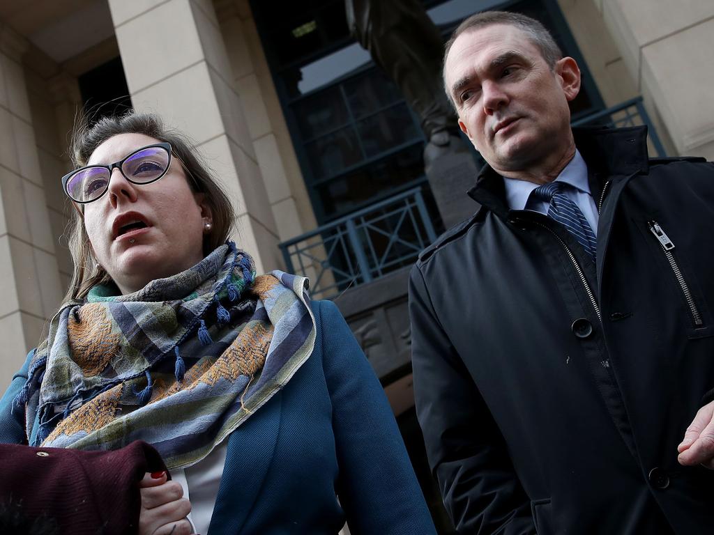 Lawyers for Chelsea Manning, Moira Meltzer-Cohen (L) and Christopher Leibig (R) speak outside the Albert V. Bryan United States Courthouse. Picture: Getty