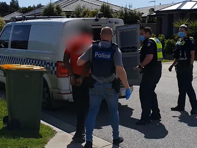 Frame grabs of Victoria Police supplied video of Operation Alliance arrests  targeting youth gangs and other serious/violent offending.