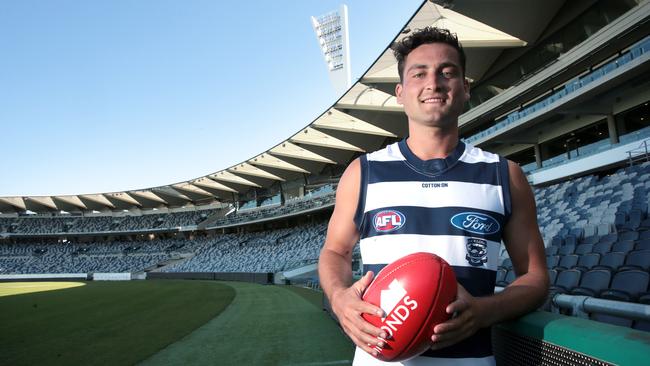 Luke Dahlhaus tries on his new colours. Picture: Alison Wynd