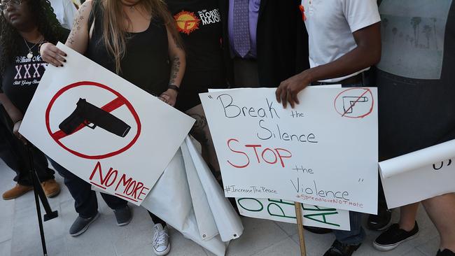 Protesters calling for an end to gun violence as the Jacksonville community deals with the aftermath of Sunday’s shooting. Picture: Joe Raedle/Getty Images/AFP