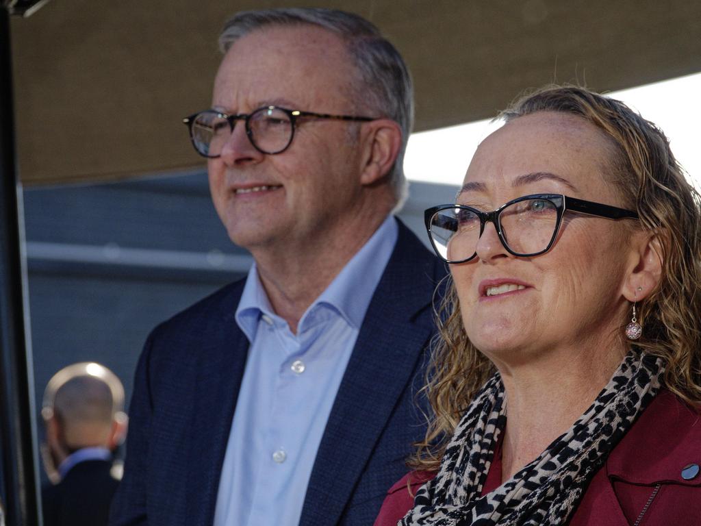 Prime Minister Anthony Albanese celebrated with member-elect for Aston, Mary Doyle on Sunday morning. Picture: NCA NewsWire / Valeriu Campan