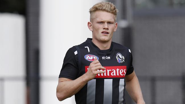 Collingwood midfielder Adam Treloar put through his paces at Olympic Park. Picture: Michael Klein