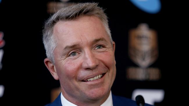 Cowboys Coach Paul Green smiles during a press conference at Luna Park in Sydney, Thursday, September 28, 2017. Melbourne Storm will face North Queensland Cowboys in this weekend’s NRL grand final. (AAP Image/Daniel Munoz)