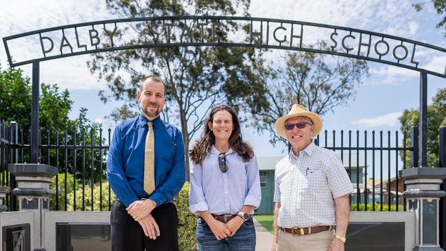 Dalby SHS Principal Dean Russell with the Matt Hughes FoundationÃ¢â¬â¢s Janene Hughes and Michael Kelly.