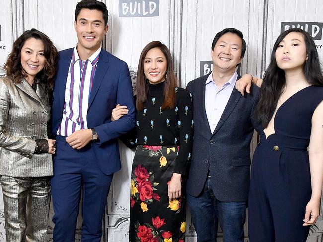 Actors Michelle Yeoh, Henry Golding, Constance Wu, Ken Jeong and Nora Lum, aka Awkwafina are part of a global Asian cast in Crazy Rich Asians. Picture: Michael Loccisano/Getty Images/AFP