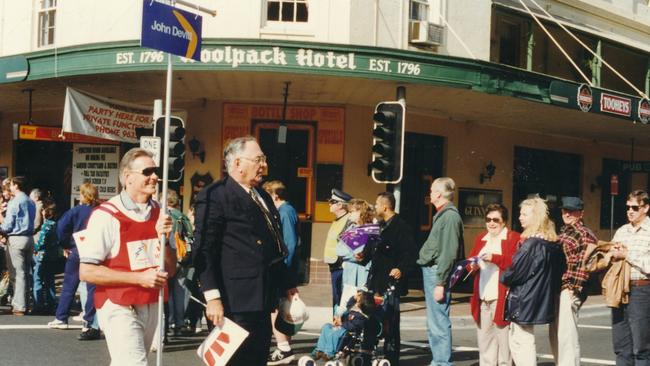 Swimmer John Devitt starred in the parade as it passed the Woolpack Hotel, Parramatta, in 1997. Picture: City of Parramatta