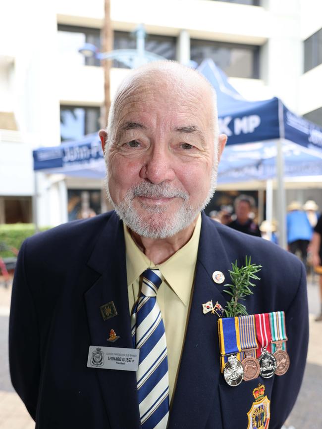 Leonard Guest at the Surfers Paradise RSL Anzac Day noon service 2025 at Cavill Park for Gold Coast at Large. Picture, Portia Large.