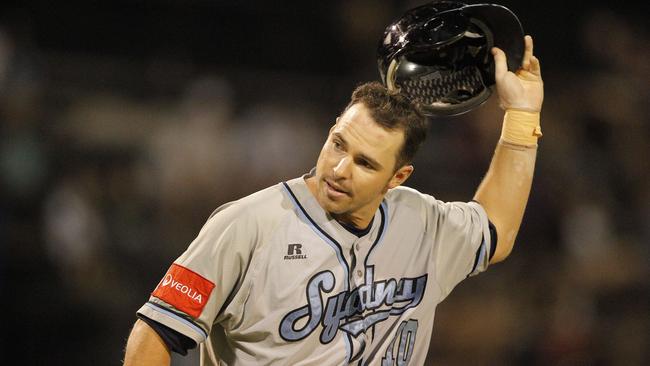 Penrith baseball star Trent Oeltjen playing for the Blue Sox in Perth. Image: James Worsfold//SMP IMAGES/ABL