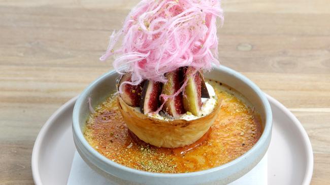 The Turkish breakfast brulee with fairy floss. Picture: Steve Pohlner