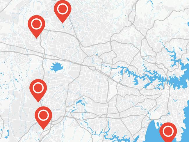 The five Sydney suburbs with the highest proportion of households experiencing mortgage stress.