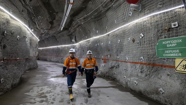 Underground at Rio Tinto’s Oyu Tolgoi copper mine in Mongolia. Picture: Bloomberg