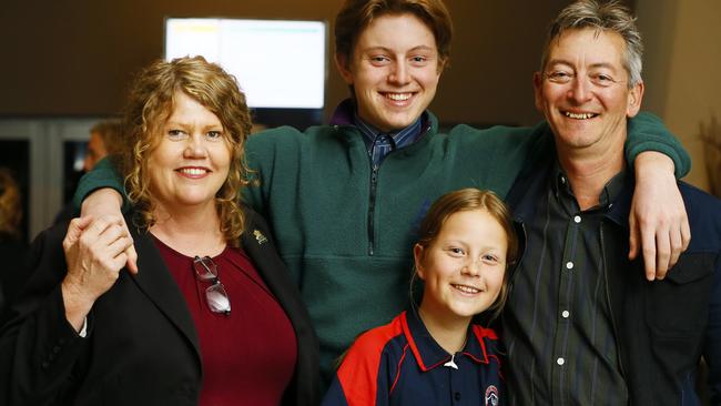 Anna Reynolds, with family Jarra, Jess and Mark Horstman, is the new Hobart Lord Mayor. Picture: MATT THOMPSON