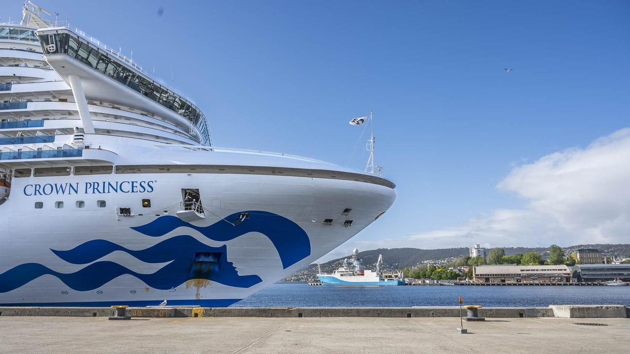 FIRST CRUISE SHIP – Crown Princess arrival in Hobart port. Picture: Caroline Tan