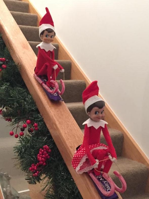 Kealba’s Matkovic family woke to find their elves having fun on the bannister.