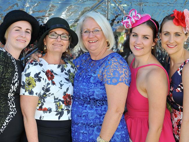 Ladies Day at Cluden Park. Shannah and Lisa Jensen with Jenny, Kristen and Morgan Heery. Picture: Shae Beplate