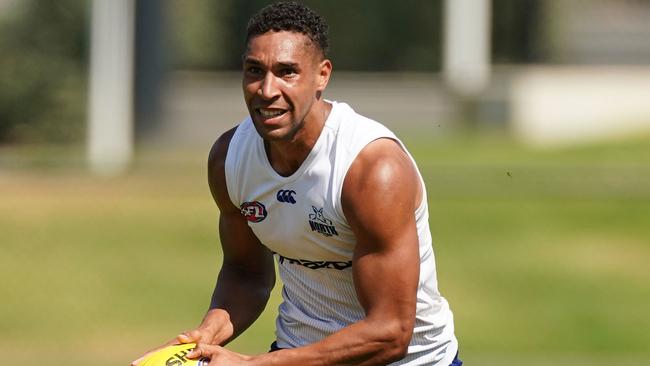 Aiden Bonar at North Melbourne training. Picture: Scott Barbour