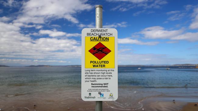 Sign at the southern end of Blackmans Bay Beach. Picture: SAM ROSEWARNE.