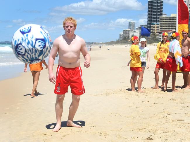 England Rugby League World Cup team at Northcliffe beach : James Graham shows his skills.